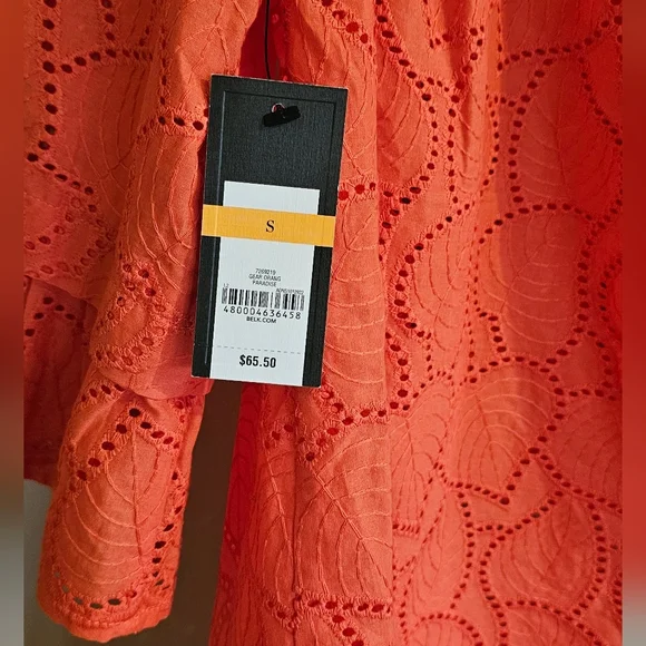 NWT Crown & Ivy Orange Off Shoulder Eyelet Cotton Large Top Small - Picture 3 of 5